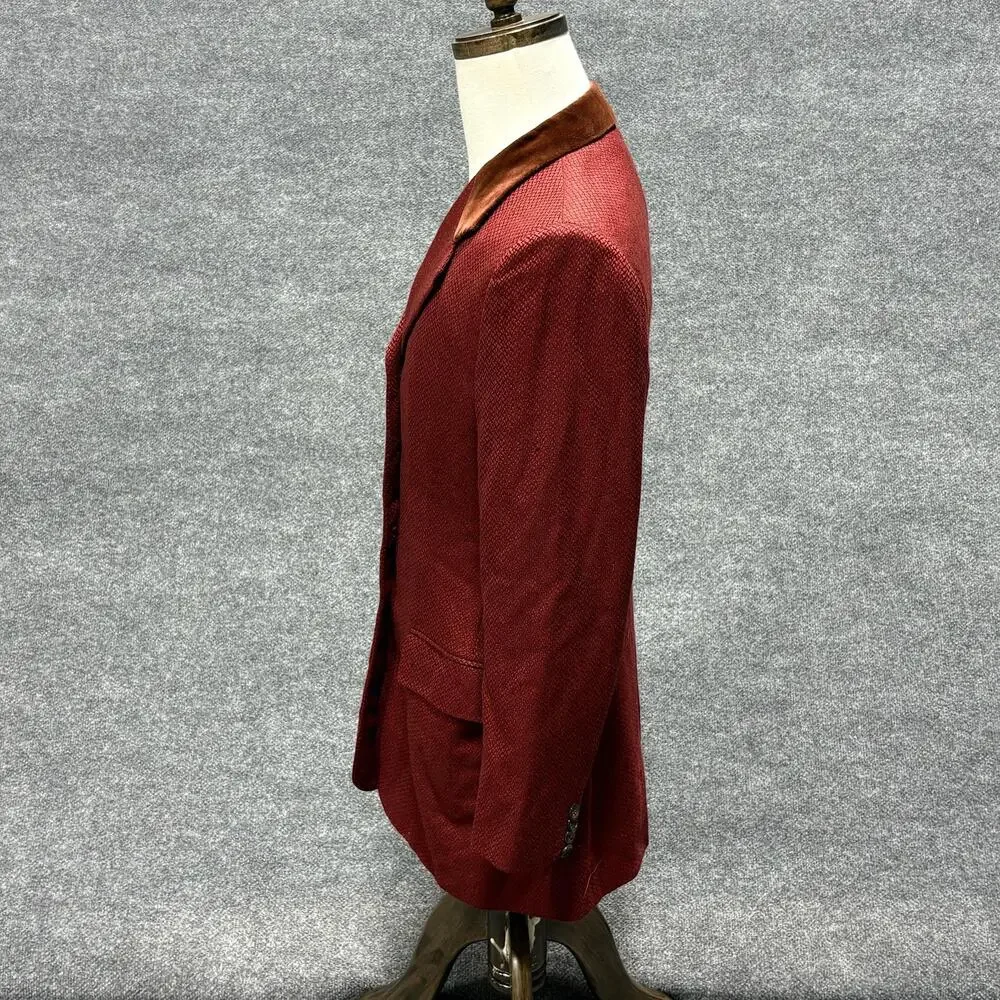 Isaia Blazer Mens IT 48 Red Cashmere Tweed Velvet Collar Sport Coat Made Italy